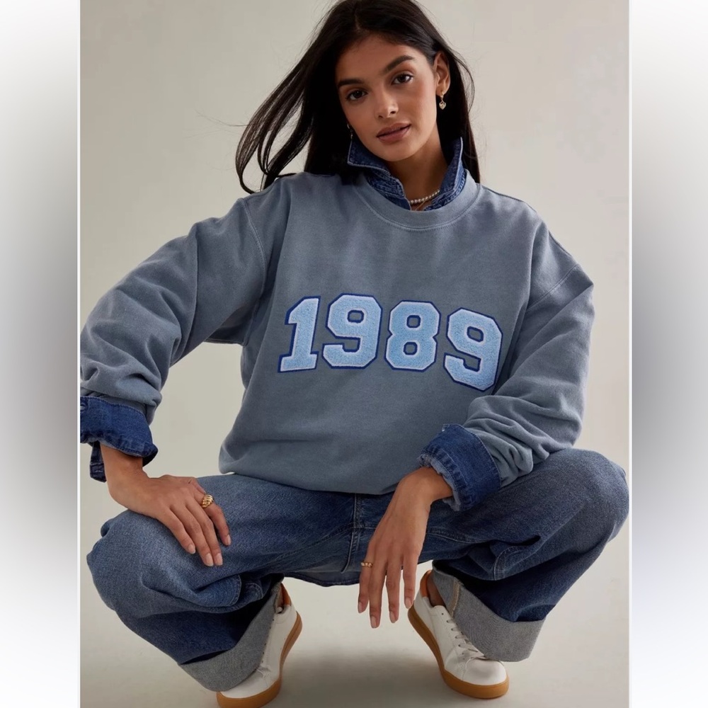 Anthropologie 1989 Varsity Patch Oversized Crew-neck Sweatshirt